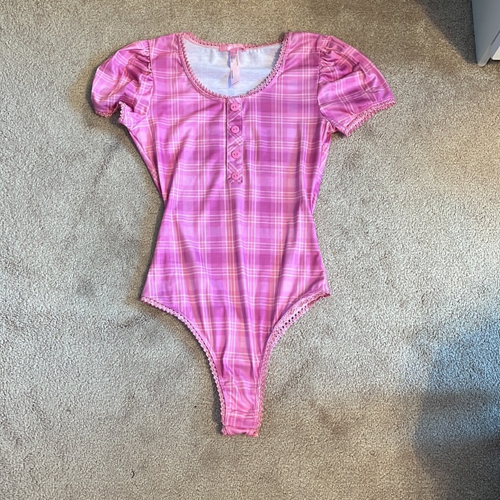 Dolls Kill Pink Plaid Bodysuit